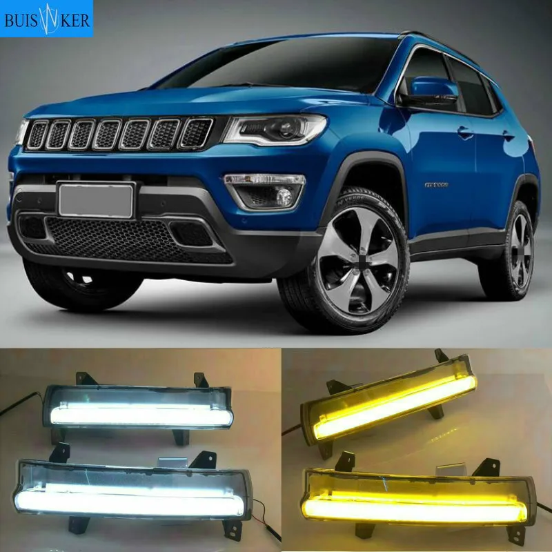 2 piezas de diseño de coche para Jeep Compass 2017 2018 LED DRL luces de conducción diurna luz diurna lámpara impermeable señal de giro amarilla