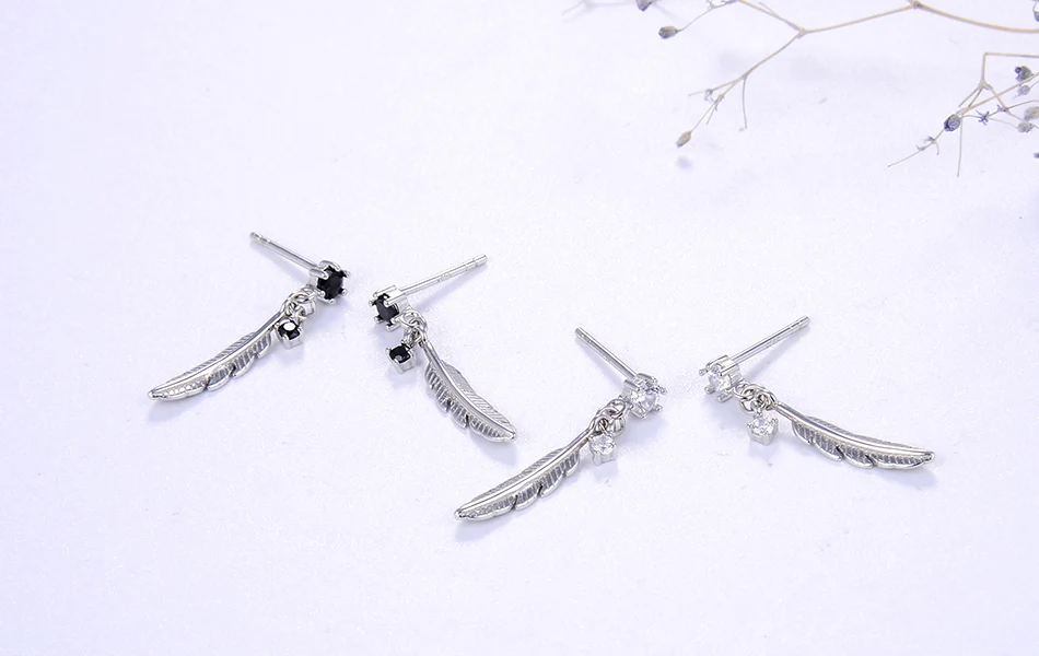 ORSA JEWELS настоящие 925 женские серьги-гвоздики из стерлингового серебра модные серьги в форме пера Женские Романтические милые ювелирные изделия SE186