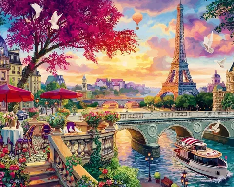 Diy Paint By Numbers For Adults City Tower Street Hand Paind Kit Canvas Oil Painting Landscape Living Room Decoration
