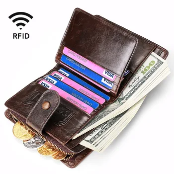 

RFID Genuine Leather Mens Wallets Cow Leather Men Wallet Coin Pocket and Card Holder High Quality Purses for Male