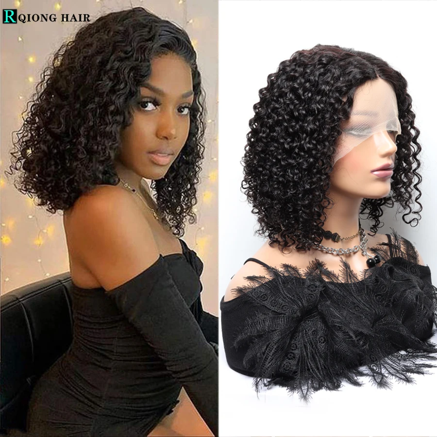 Deep Wave Short Bob Wigs For Black Women Curly T Part Lace Wigs Natural Wave Lace Front Human Hair 4x1 Brazilian Hair