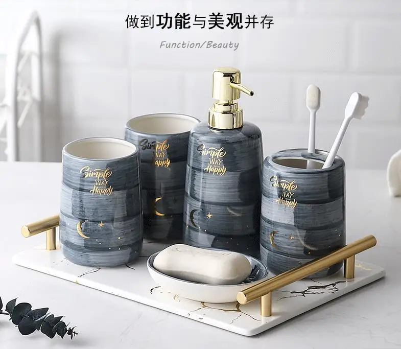Щетка для зубов и полоскания, чашка, ручная роспись, керамическая звезда, ванная комната, пять наборов туалетных принадлежностей, набор, свадебные принадлежности для ванной