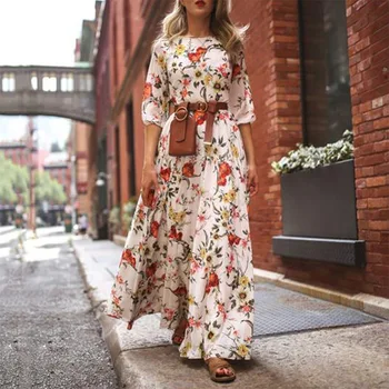 

Summer Women Dress 2019 Boho Floral Printed Holiday Elegant Dresses Sexy Party Long Dress Long Sleeve Plus Size Beach Sundress