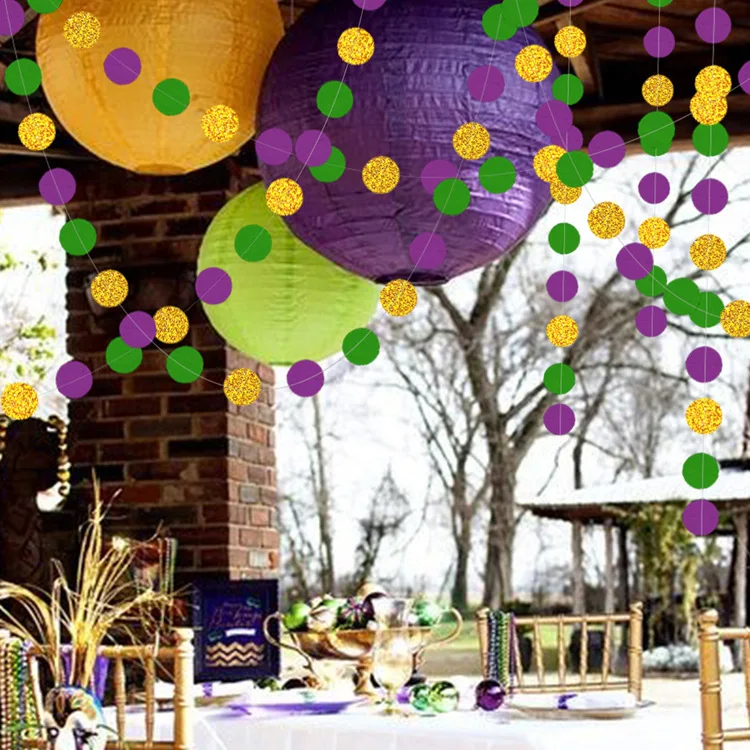 Glitter Gold Purple Green Combination Carnival Window Decoration Round Lahuala Banner Wedding Birthday Festival Decor | Дом и сад