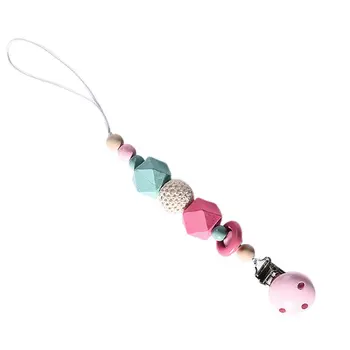 

Portable Size Baby Kids Wooden Beaded Pacifier Holder Clip safe Nipple Teether Dummy Strap Chain Pacifier Clip Chain