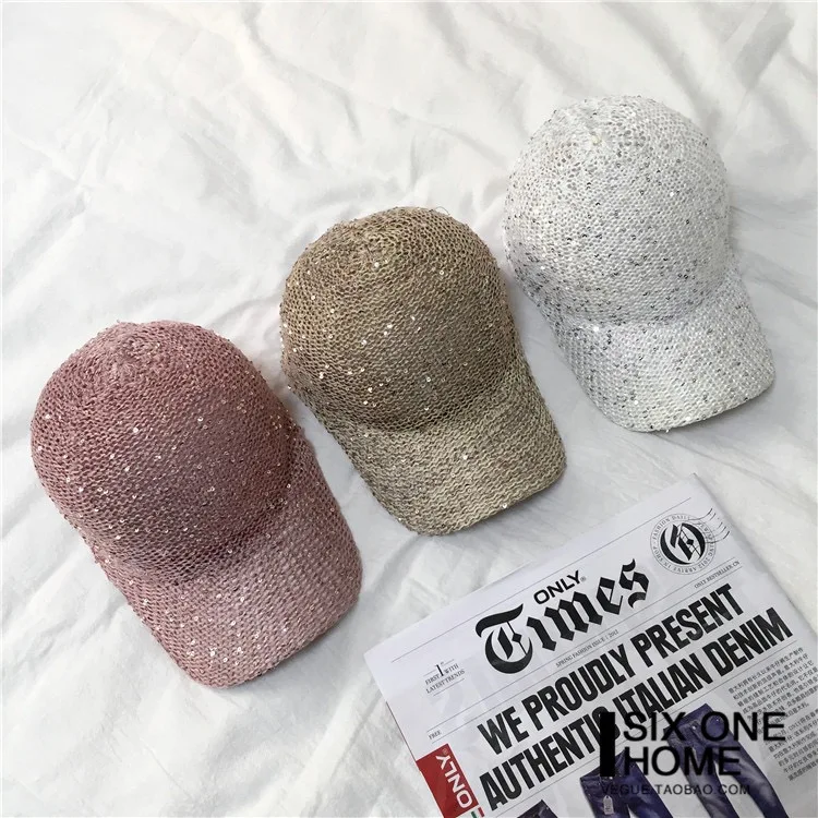 Baseball Cap Sequins Baseball Cap Women Snapback Mesh Breathe Caps Messy Bun Summer Hat Female Adjustable Hip Hop Hats glitter