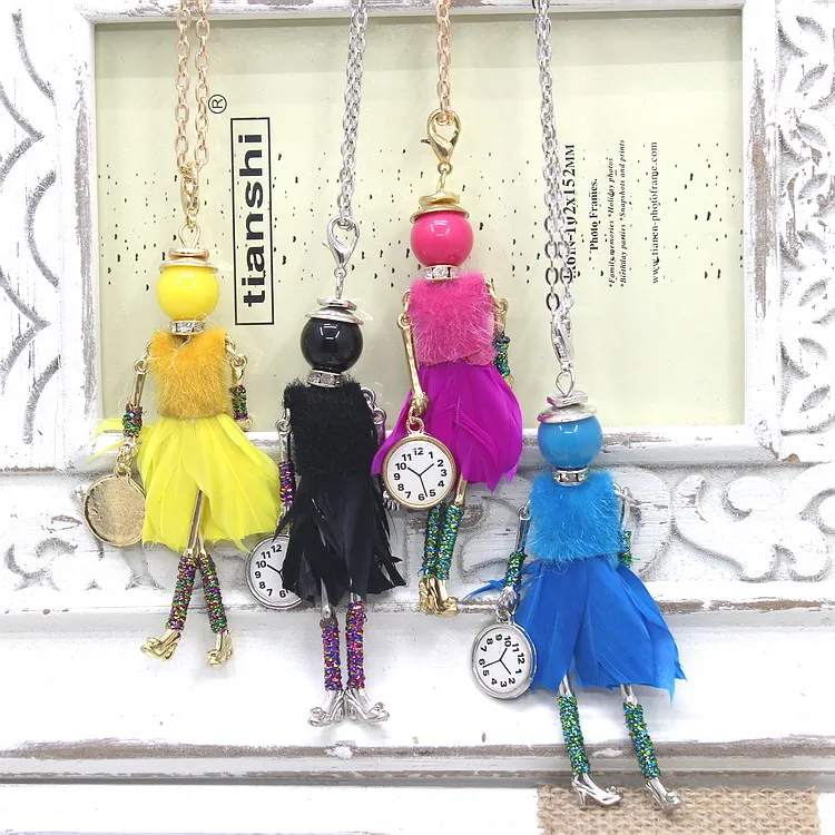 Black Necklace Акция, новое модное Кукольное ожерелье! Зимние различные цвета меховые куклы шеи брелки женские Аксессуары Ювелирные изделия Подарки NS424-002 - Окраска металла: Black Necklace