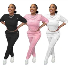 RStylish Autumn Winter Women Sport Fitness Two Piece Set Long Sleeve Solid T Shirt Casual Pants Tracksuit