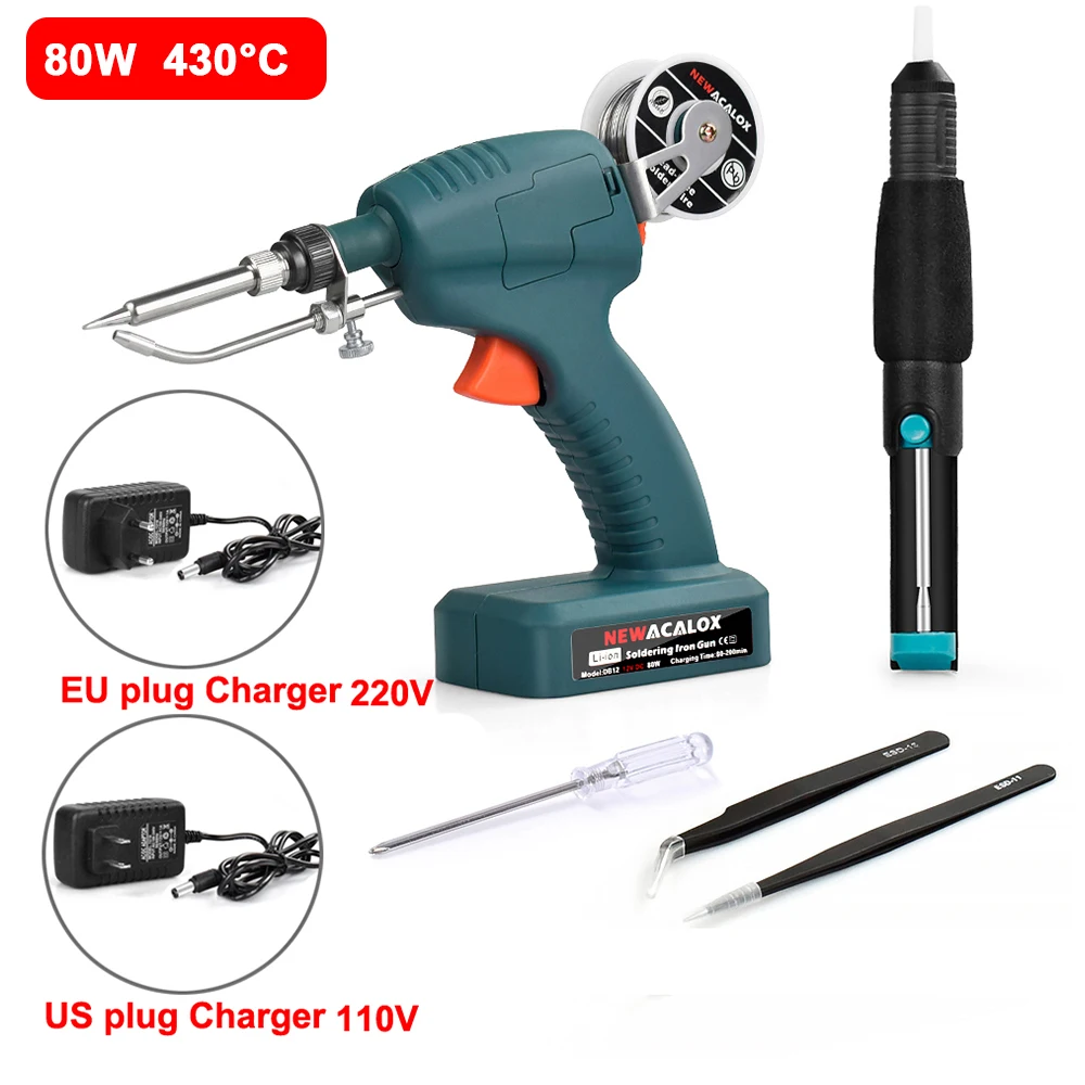 electronics soldering kit NEWACALOX EU/US 80W Soldering Gun DC 12V Li-ion Rechargeable Cordless Soldering Iron Automatic Dormant Welding Gun Tool electronics soldering kit