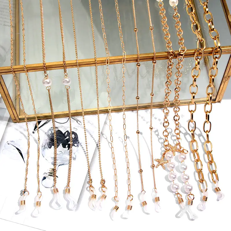 

Flatfoosie Elegant Exquisite Glasses Chain Gold Color Beads Star Imitation Pearls Eyeglass Chain Fashion Eyeglass Neck Lanyard