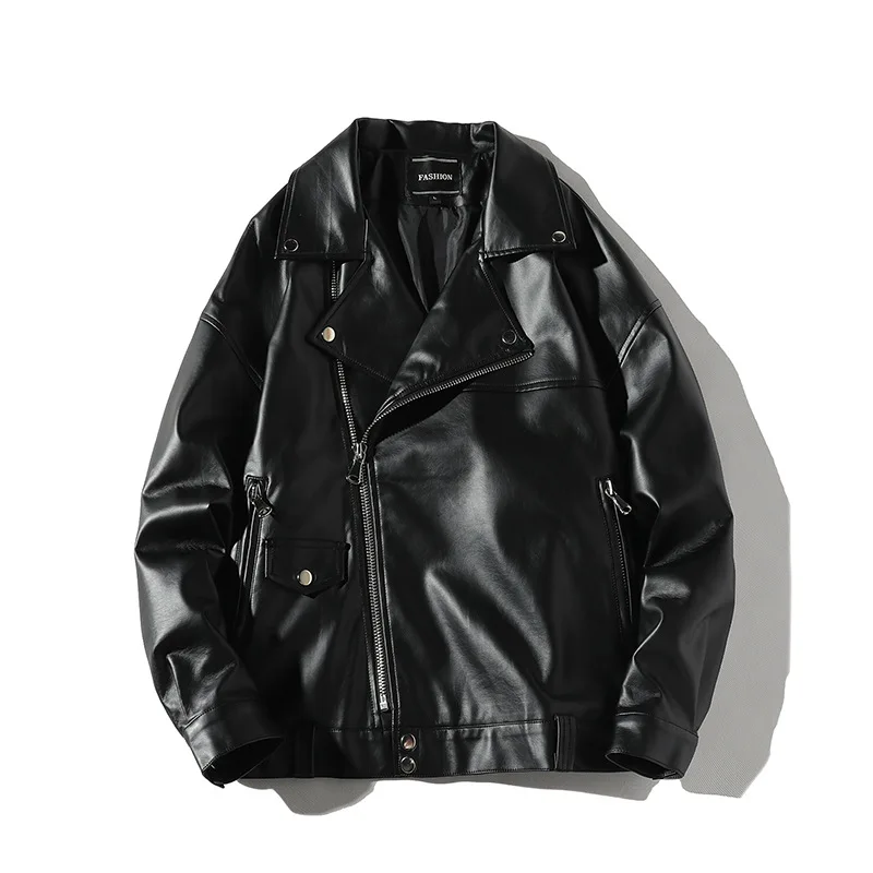 

Men's Autumn Coat New Style Hong Kong Style Loose PU Leather Jacket Locomotive Short Leather Coat Youth Long Sleeve Jacket Jk57