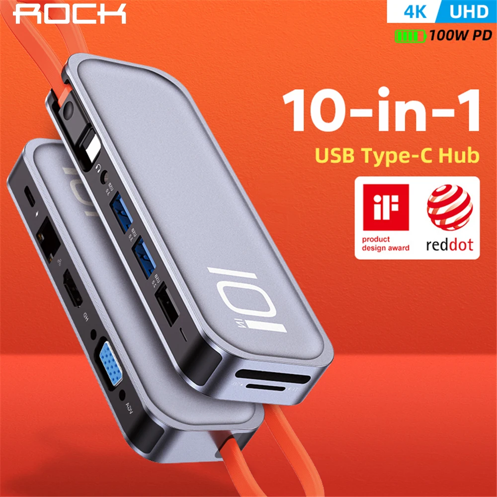 ROCK USB HUB Type C to Multi USB 3.0 HDMI-compatible VGA RJ45 Adapter Dock for MacBook Pro Air USB-C Type C 3.1 Splitter HUB