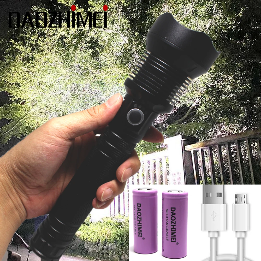 Самый мощный XHP70.2 USB Перезаряжаемый фонарь 8000 Люмен Zoom XHP50LED Flash светильник 26650