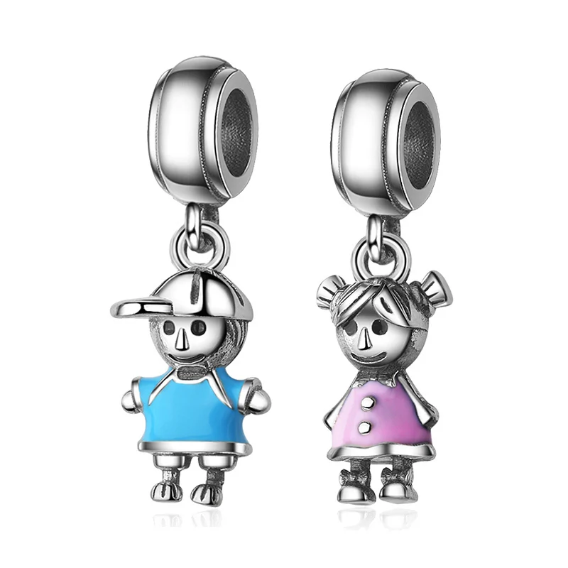 Strollgirl,,, 925 пробы, серебро, пара, маленькая девочка и подвеска для мальчика, очаровательный браслет для девочек, модный, сделай сам, ювелирное изделие
