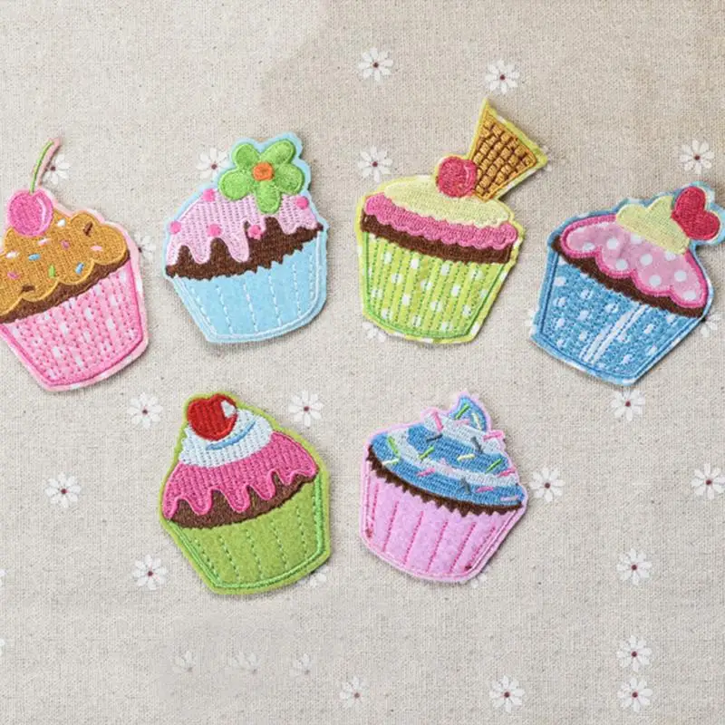 NEW Cartoon Ice Cream Lin Cake Center Cloth Iron On Patches Ironing Felt Applique Clothes Embroidery Wholesale