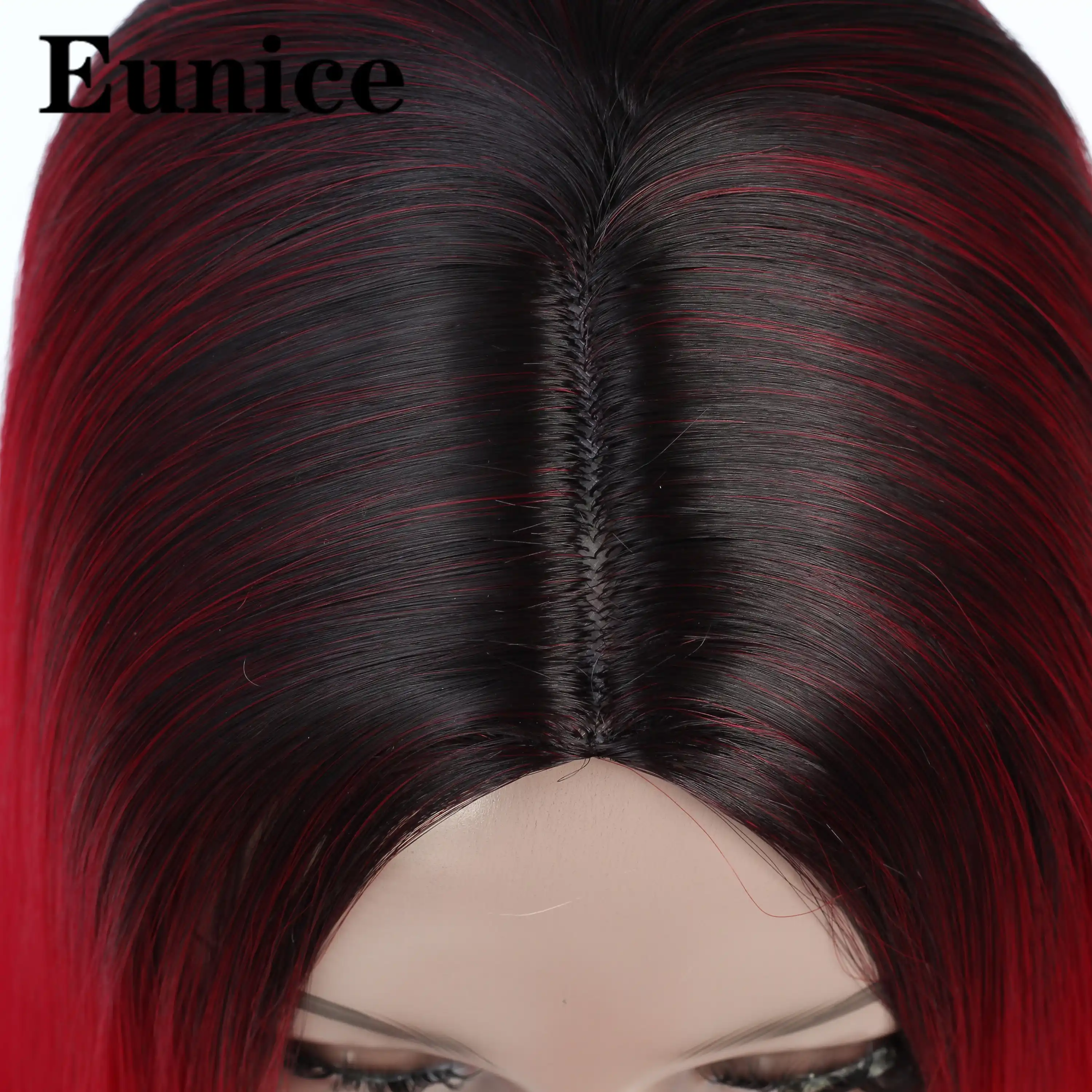 Ombre Synthetic Wig Long Straight Black Wigs For Women Natural Black Red Hair Wig Middle Part Rainbow Cosplay Wigs Eunice Hair