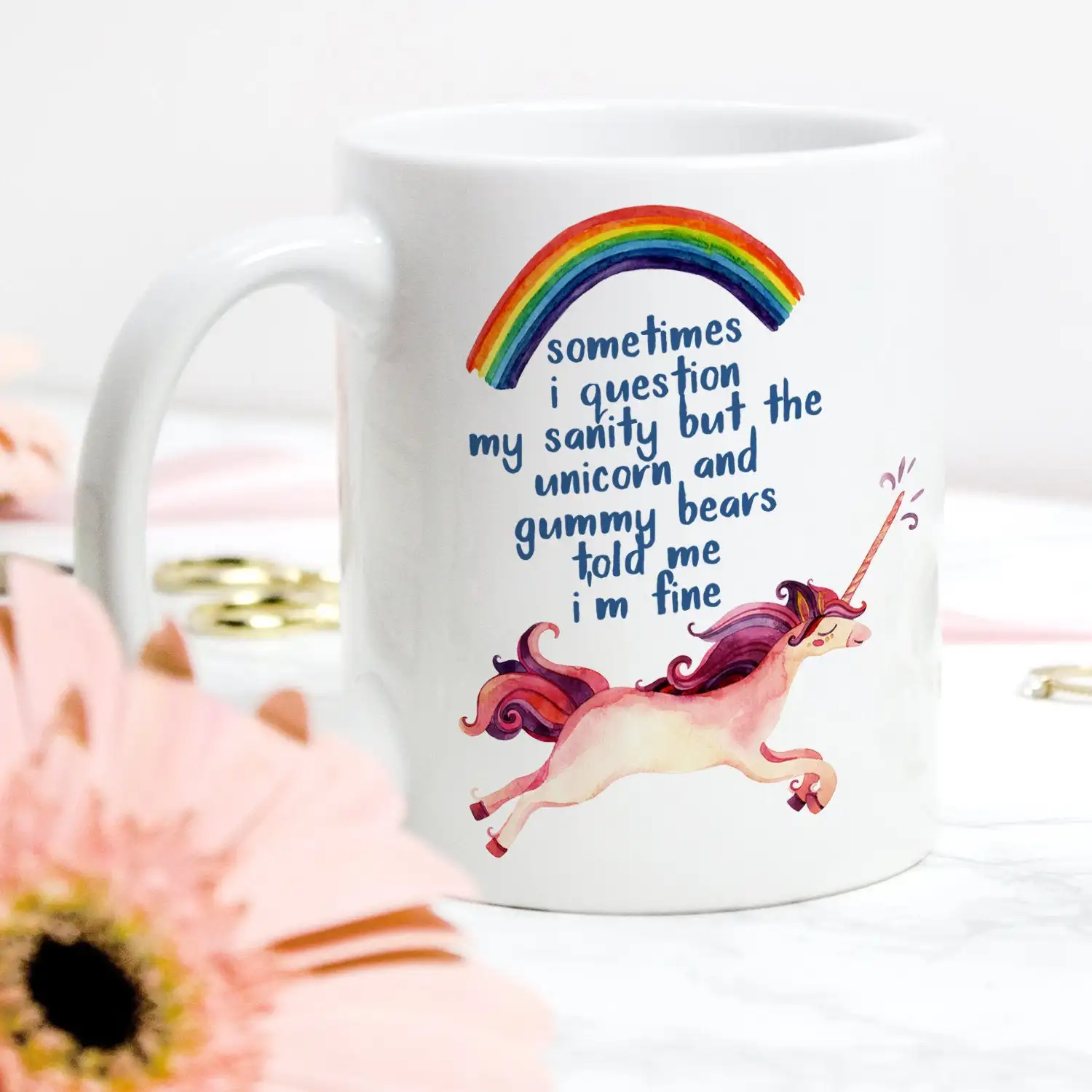 Sometimes I Question My Sanity But The Unicorn And Gummy Bears Told Me I'M Fine Coffee Mug Gift | Дом и сад