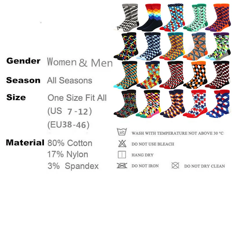 Men's Funny Happy Socks Fine Paragraph Diamond Pattern Argyle Three-dimensional Tube Geometric Funny Large size Combed Cotton