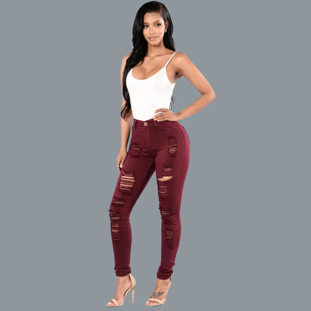 Plus Size Ripped Jeans for Women Clothing Sexy High Waist Skinny Push Up Denim Distressed Trousers Slim Femme Free Shiping