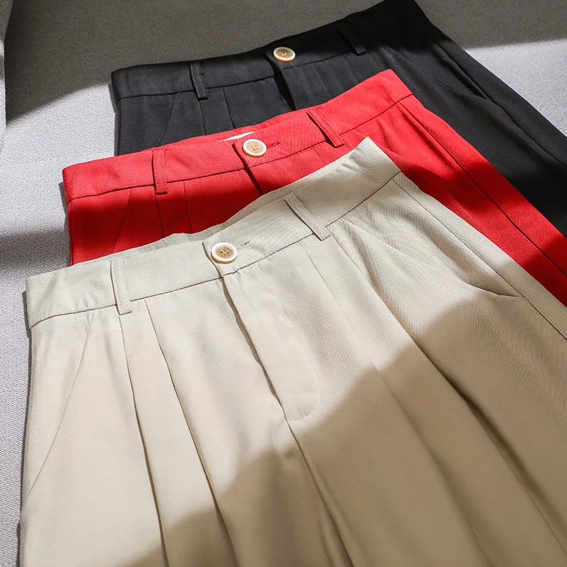 Летние повседневные шорты женские свободные широкие брюки Pantalon Femme высокая посадка на пуговице, абрикосовые шорты женская, одноцветная s-xxl
