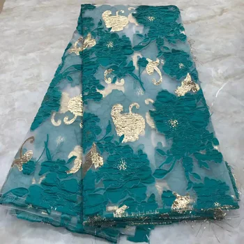 

(5yards/pc) High quality African tulle lace fabric jacquard French net lace fabric with gold pattern for party dress FLV102