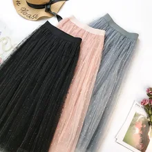 Женские Асимметричные тюлевые юбки Эластичная Высокая талия сетчатая юбка-пачка со складками длинная юбка миди Saias Faldas Jupe Femmle