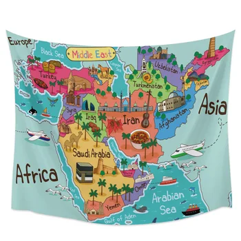 

Arabic Map Cartoon Art Plant Colorful Landmark Wall Hanging Wall Decor Bedspread Coverlet Blanket Curtain Throw Sheet