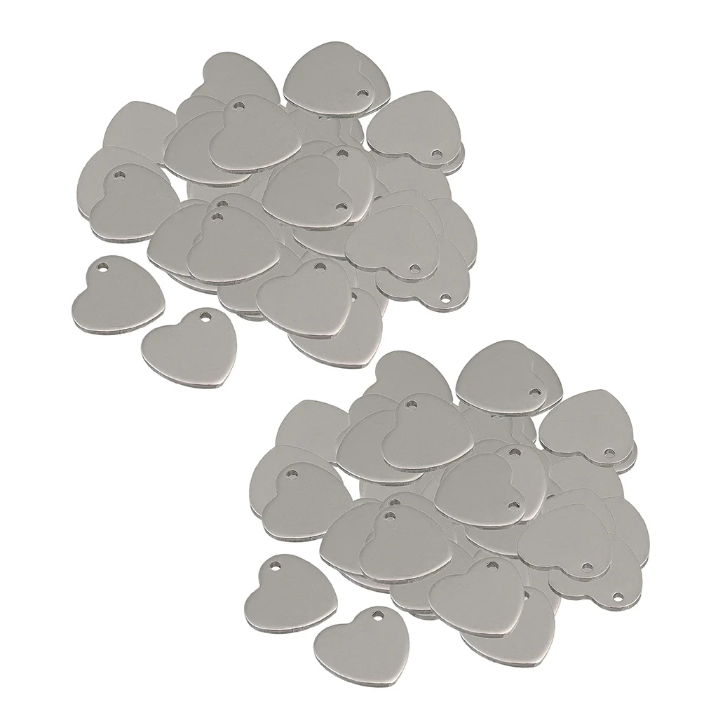100pcs Silver Tone Stainless Steel Blank Stamping Tags Heart Love Charm Pendant 14mm