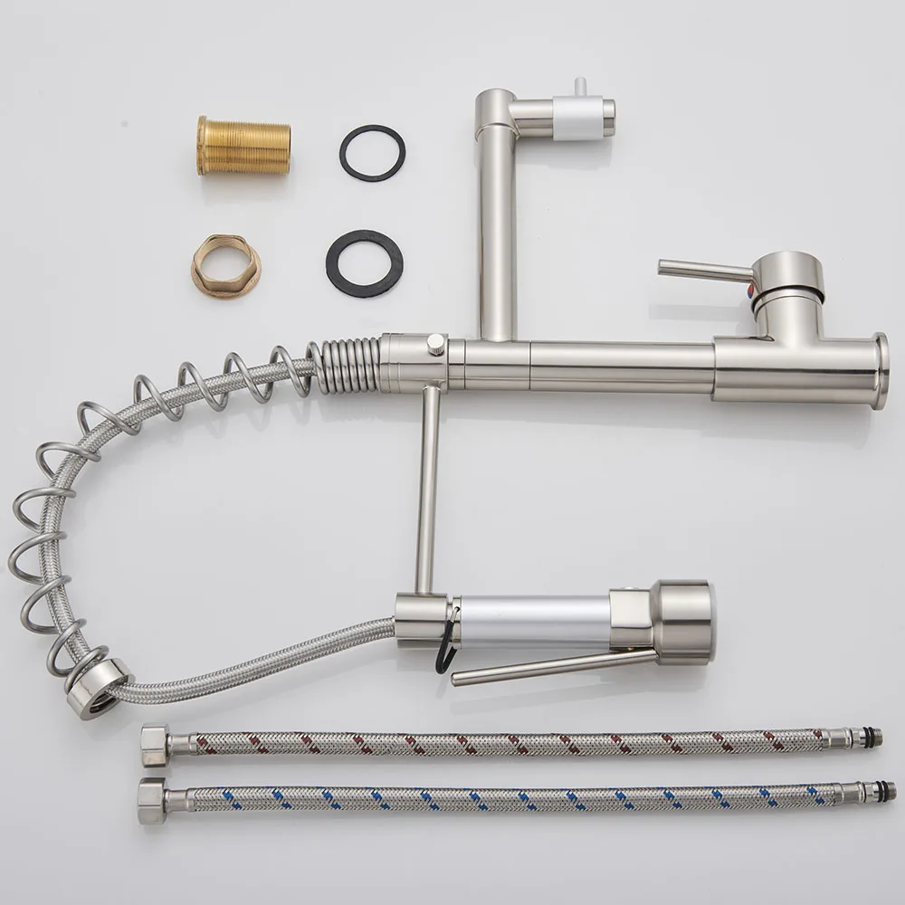 Senlesen Chrome Brass Kitchen Faucet Spring Hose Double Spout Pull Down Single Handle Vessel Sink Kitchen Mixer Taps