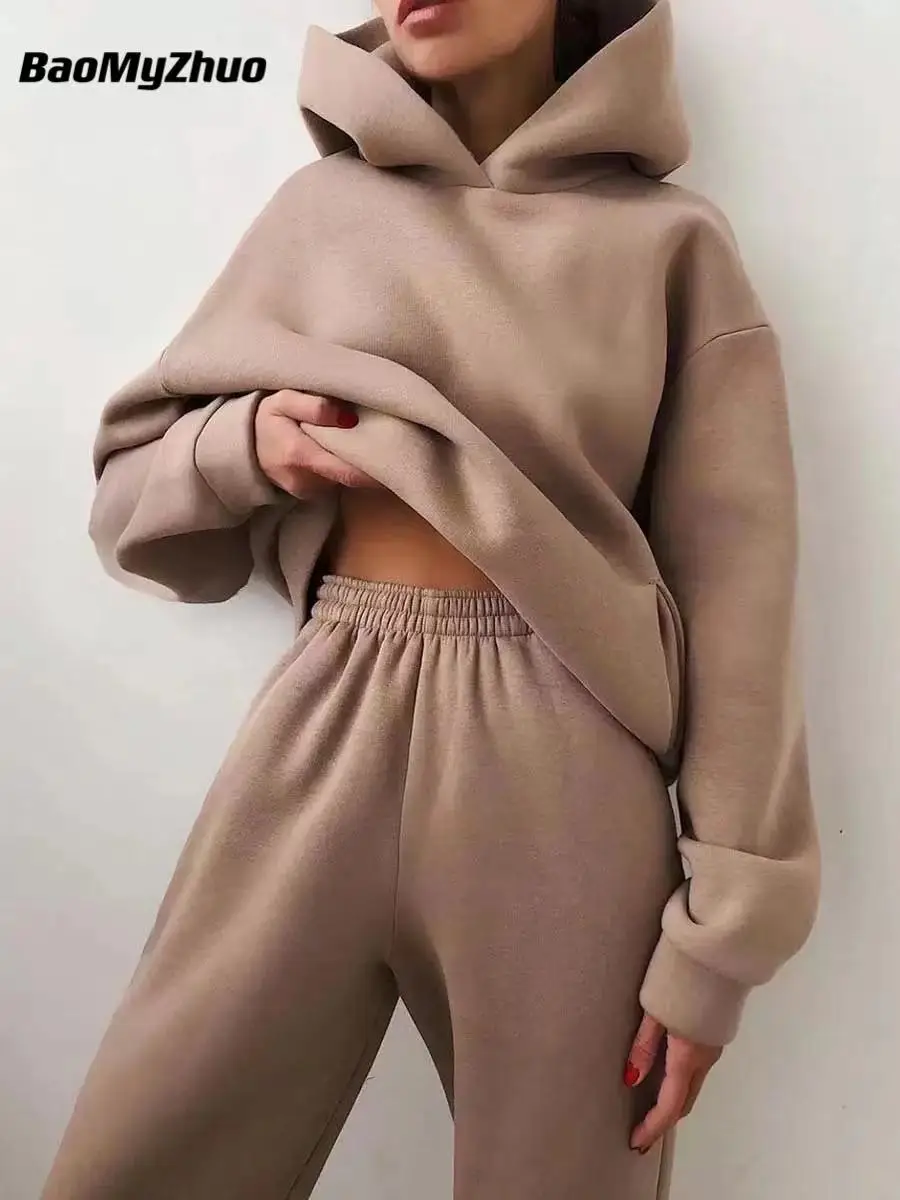 Winter Two Piece Sets Women Tracksuit Oversized Suit 2021 Autumn Trouser Suits Female Sweatshirt Solid Sports Hoodie Sportswear special occasion pant suits