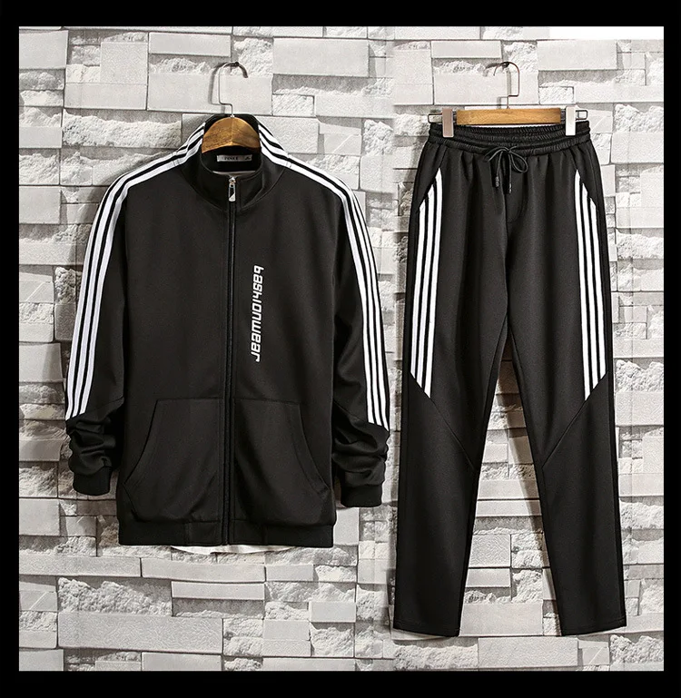 men autumn long sleeve jacket pants 2 piece set sweatsuit male 3 bar stripes gym jogger sport pants men sportswear tracksuit