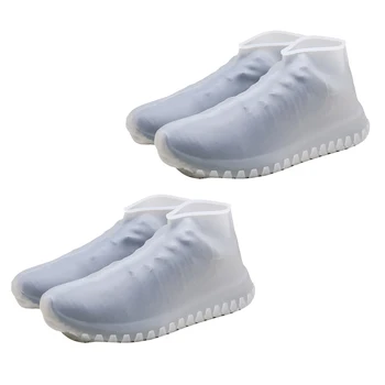 

2 Pairs Reusable Latex Waterproof Rain Shoes Covers Slip-resistant Rubber Rain Boot Overshoes Shoes Accessories