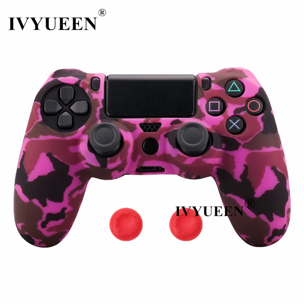 Rose Red Camo IVYUEEN для sony playstation 4 PS4 Pro тонкий контроллер силиконовый чехол защитная кожа с аналоговой рукояткой для PS4 DS4 геймпад - Цвет: Rose Red Camo