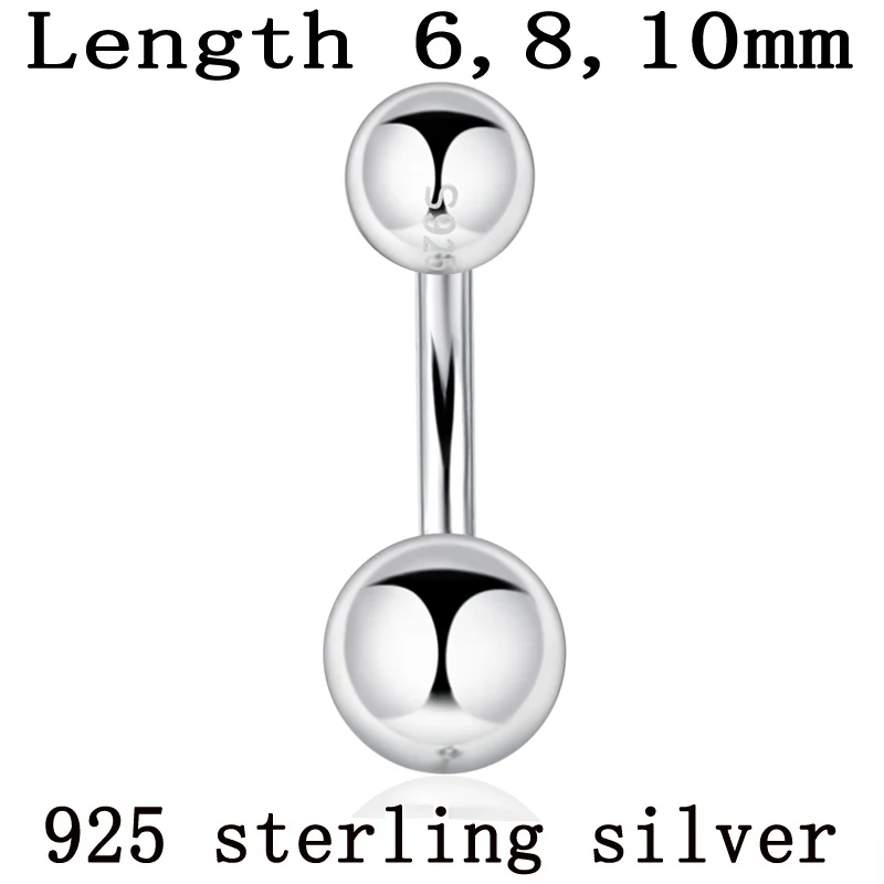 925 sterling silver body jewelry women piercing S925 belly button ring double ball arc rod fine thin thick pin moissanite belly button piercing