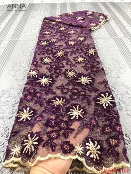 

Anna purple french tulle lace nigerian sequins fabric 2020 high quality embroidered african net laces mesh fabrics 5 yards/piece