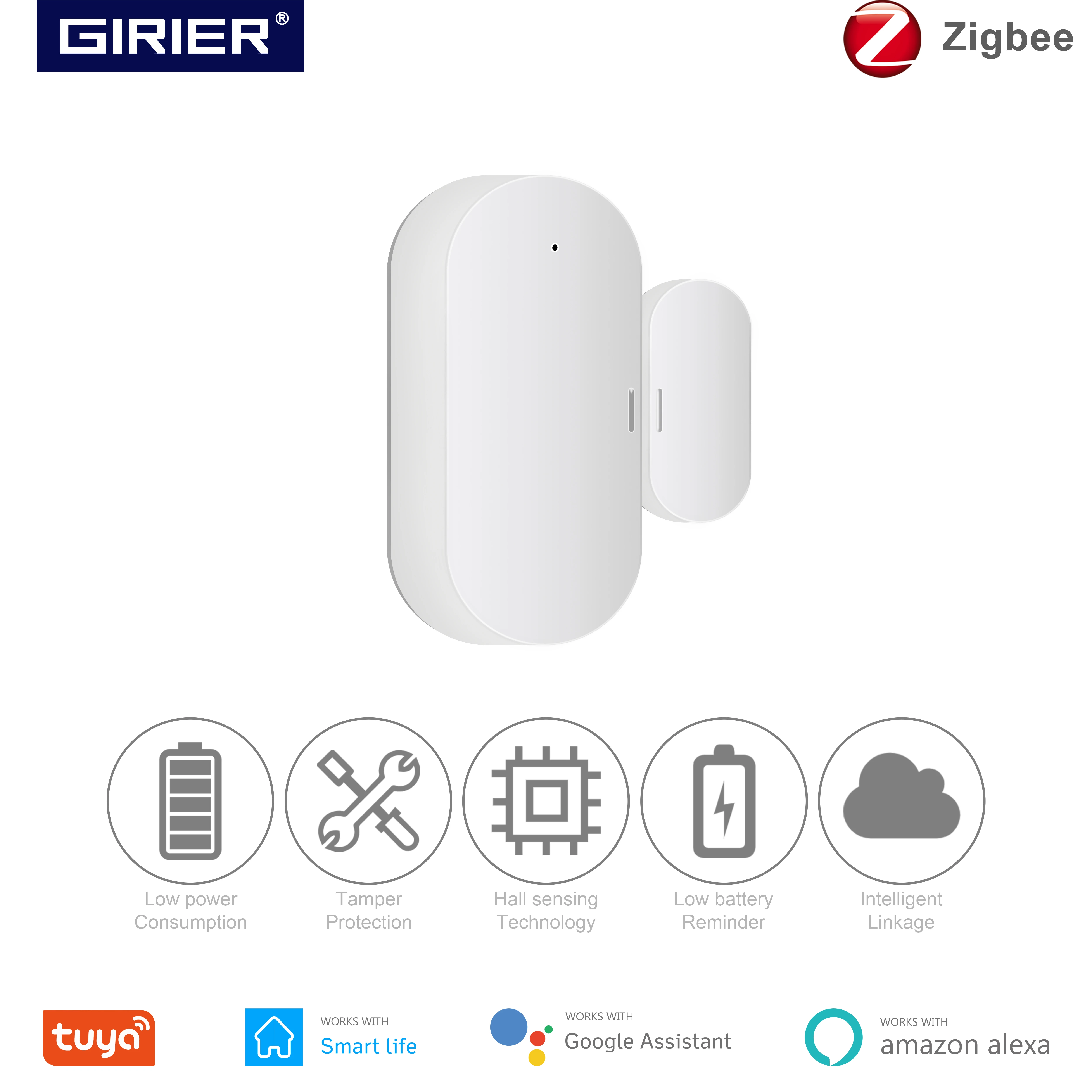 Tuya ZigBee Door Window Sensor Wireless Remote Monitor Security for Home Work with Alexa Google Home Smart Life Hub Required