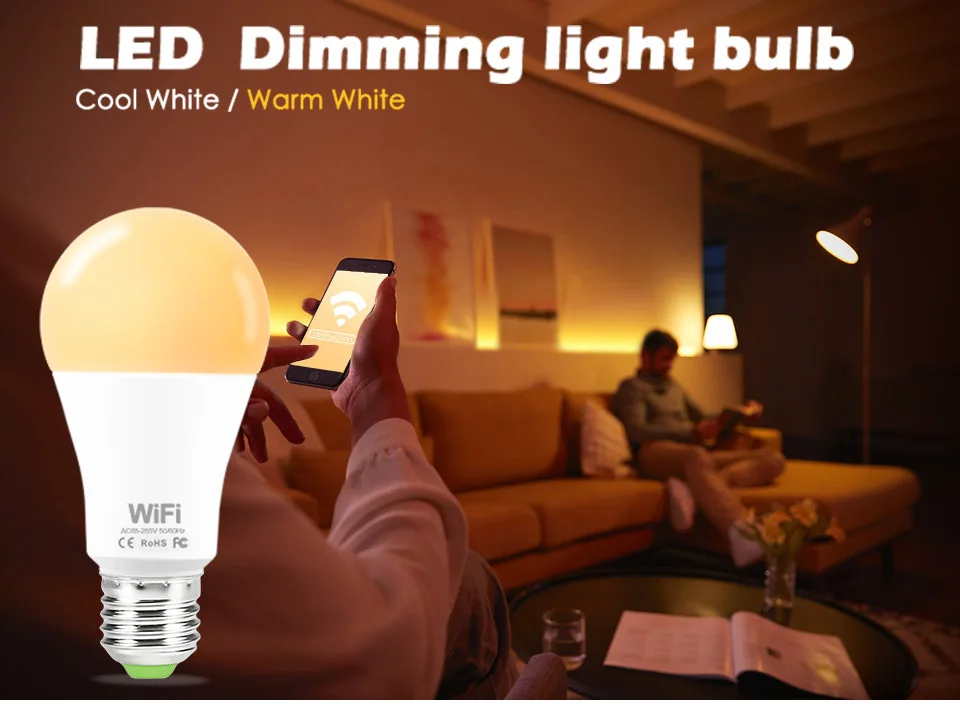 Смарт-лампочка WiFi с регулируемой яркостью светодиодный светильник E27 B22 15 Вт умная лампочка AC85-265V Голосовое управление Wi-Fi работает с Amazon Alexa Google Home