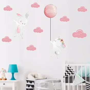 

Ins Style Rabbit Balloon Pink Cloud Wall Stickers Cute Cartoon Animal Bunny Decals for Kids Rooms Bedroom Living Room Home Decor