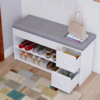 

2-Tier Storage Bench,Shoe Cabinet,Shoe Bench,Storage Cabinet with Two Drawers, Entryway Storage Bench with Cushion Seat
