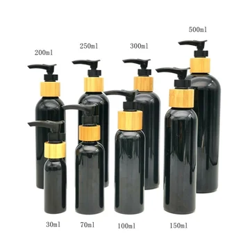 

Bamboo skin care empty lotion pump bottles bamboo soap dispenser pump 250ml shampoo bottle brown black plastic 300ml pet bottle