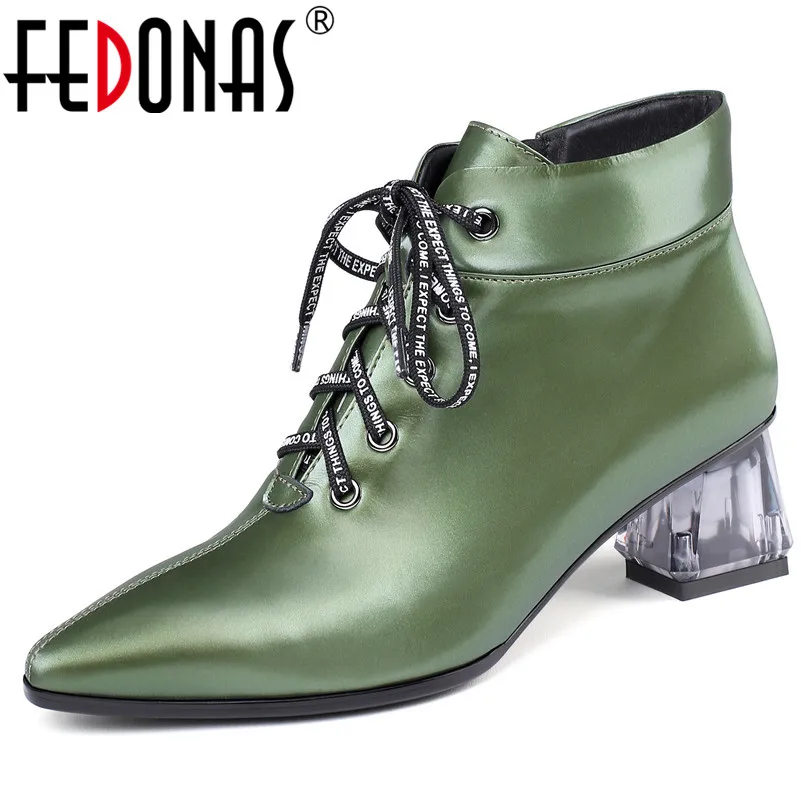

FEDONAS 2020 New Silk Cow Leather Women Ankle Boots Cross Tied High Heels Classic Chelsea Boots Short Boots Dancing Shoes Woman