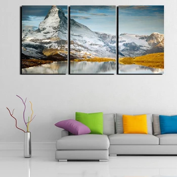 

Modern Canvas Living Room Pictures Painting 3 Panel Snow Mountain Lake View Frame HD Printed Wall Art Modular Poster Home Decor
