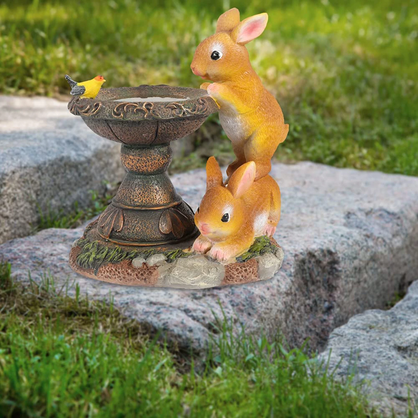 Solar Light Outdoor Garden Rabbit Statue Decoration, Waterproof Resin