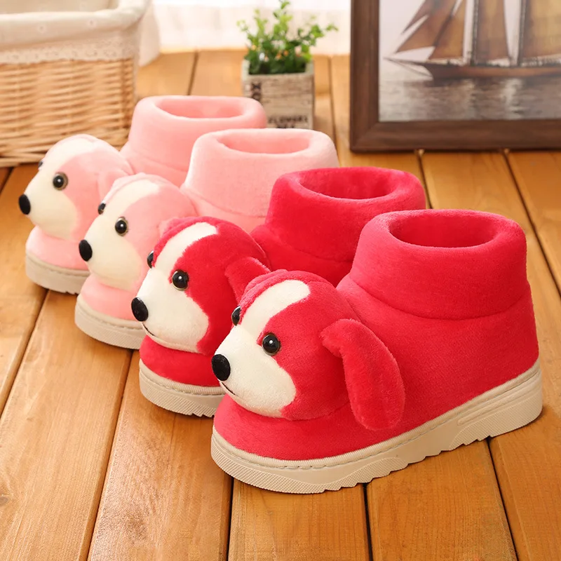 

Winter Warm Cotton Slippers Household for Bedroom Cartoon Cute Thick Plush Slipper Dog quan bao gen Cotton-padded Shoes Women's