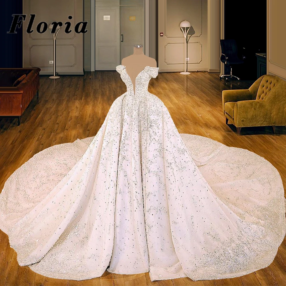 Luxury Beading Crystal Wedding Bride Dresses Robe De Mariee 2021 Abendkleider Dubai Arabic Ball Gown Bridal Gowns Kaftans Custom | Свадьбы и