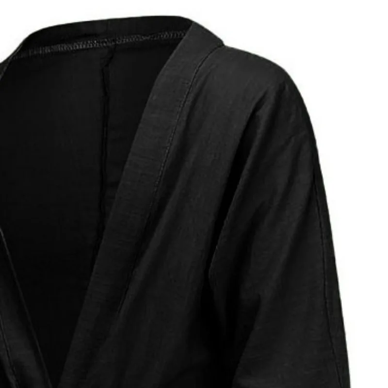 Мужской Халат с v-образным вырезом, длинным поясом, карманом, Одноцветный, льняной, размера плюс, Повседневная Ночная рубашка, одежда для сна