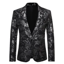 Черный цветочный бронзированный блейзер для мужчин роскошный бренд один пиджак на пуговицах мужские вечерние свадебные смокинги блейзеры сценические костюмы певцов Homme