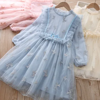 

Wholesale girls clothing 2020 spring princess party dresses lace embroidery kids belle dress Children clothes 5pcs/ lot