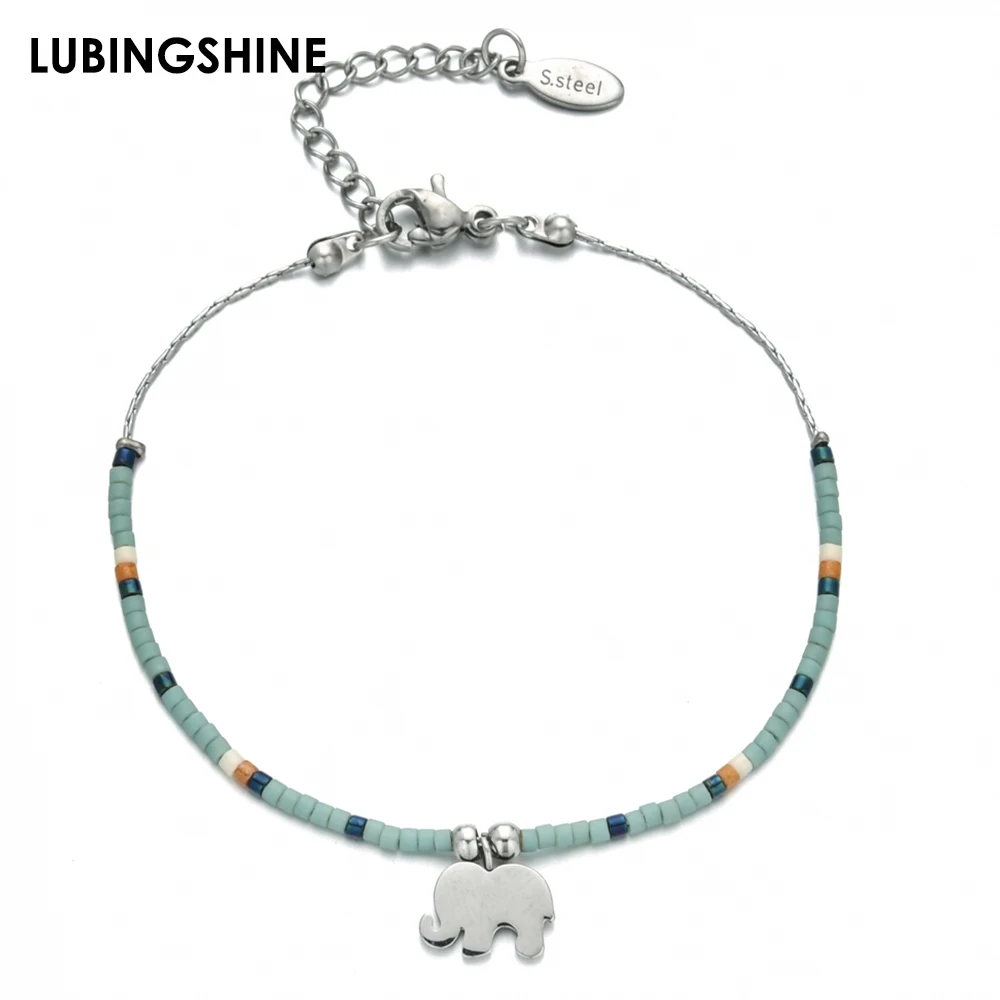 

Exquisite Stainless Steel Bracelet Silver Color Elephant Pendant Seed Bead Charms Bracelet for Women Girls Fashion Party Jewelry