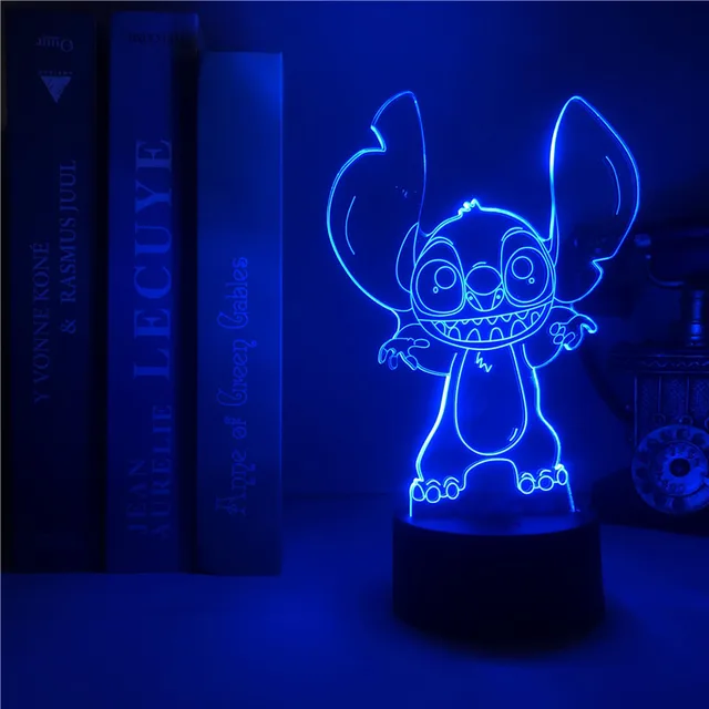 Disney-Lámpara 3d de Stitch de cristal para niños, luz de noche de Stitch  de Anime, de 7 colores juguete, lámpara de neón de monstruo pequeño, modelo  de marca - AliExpress